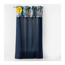 Cdaffaires - Lot de 2 rideaux a oeillets 140 x 240 cm en coton + haut metallisé Alianor Bleu