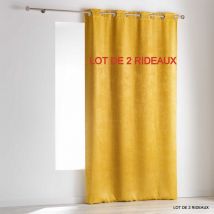 Ligne Decor - Lot de 2 rideaux a oeillets 140 x 240 cm occultant velours frappe opacia Jaune
