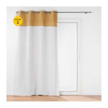 Lot de 2 rideaux a oeillets 140 x 240 cm polycoton + haut en jute Janara Ocre