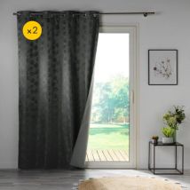 Lot De 2 Rideaux A Oeillets 140 X 260 Cm 100% Occultant/jacquard Lunella Anthracite