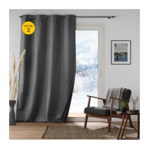 Lot de 2 Rideaux à oeillets coupe froid 140 x 260 cm jacquard Polarine Anthracite