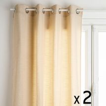 Lot de 2 Rideaux à œillets tissu Jacquard coloris Lin 140 x 260 cm - Atmosphera