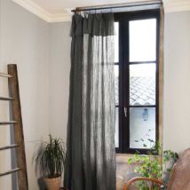 Cdaffaires - Lot de 2 rideaux gaze de coton 140x300 cm Gris anthracite