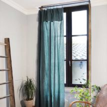 Terre De Nuit - Lot de 2 rideaux gaze de coton ajustables 140x300 cm bleu canard