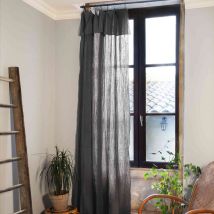 Terre De Nuit - Lot de 2 rideaux gaze de coton ajustables 140x300 cm anthracite