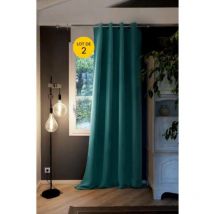 Lot de 2 Rideaux grande hauteur occultant + isolant phonique polaire L140 x H280 cm Inuit Bleu canard