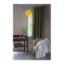 Intex Deco - Lot de 2 Rideaux luxe occultant + isolant phonique polaire L140 x H180 cm Inuit Vert kaki