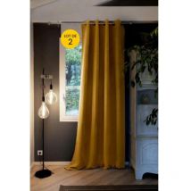 Intex Deco - Lot de 2 Rideaux luxe occultant + isolant phonique polaire L140 x H260 cm Inuit Moutarde