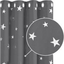 Lot de 2 Rideaux Occultants Thermique Anti Froid Rideaux Motif Etoile Argenté à oeillet 132x245cm Gris Clair