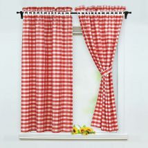 Serbia - Lot de 2 rideaux occultantsavec 2 embrasses style maison de campagne, Polyester, rouge, BxH 80x120cm
