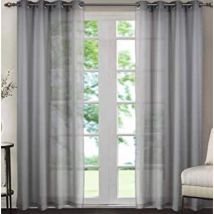 Promo Linge - Lot de 2 Rideaux à Oeillets – Panneau « effet lin » - 140 x 260cm - gris claire.