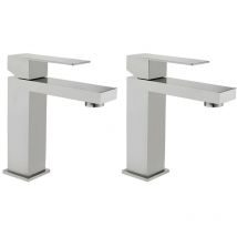 Lot de 2 robinets mitigeurs mécaniques carrés en inox - Coloris nickel brossé - H17,3 cm - CANILAS