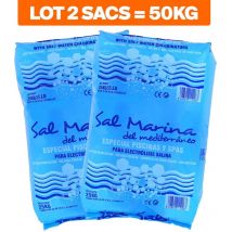 Llofer - paquete de 2 bolsas de 25 kg de sal fina especial para piscinas de disolución rápida norma 16401 conforme a la norma europea