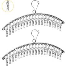 Readcly - Lot de 2 séchoirs à chaussettes en acier inoxydable avec 40 clips - Petit séchoir à linge - Coupe-vent - Pour chaussettes, sous-vêtements,
