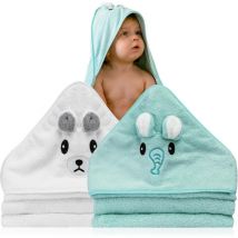 Lot de 2 Serviettes Bébé avec Capuche 80 x 80 cm - Premier Equipement Bébé Nouveau-né - Serviette Capuche Bébé avec Animaux - Premier Equipement Bébé