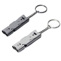 Lot de 2 Sifflet de secours double tubes haute Decibel extérieur de survie de signal pour la sécurité prolongée d'économie d'Porte-clés pour