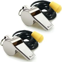 Jalleria - Lot de 2 sifflets de sport en acier inoxydable avec cordon, sifflets sonores forts parfaits pour les entraîneurs, les arbitres et les