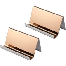 Lot de 2 supports de cartes de visite en acier inoxydable pour bureau ou bureau - Couleur or rose