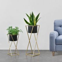 Lot de 2 Supports de Plantes Mons Doré Noir [en.casa]