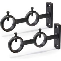 Lot de 2 supports de tringle à rideaux double crochets pour tringle à rideaux de salon, chambre à coucher, tringle à rideaux (Noir) (2pcs)
