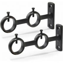 Lot de 2 supports de tringle rideaux double crochets pour tringle rideaux de salon, chambre coucher, tringle rideaux (Noir) (2pcs)
