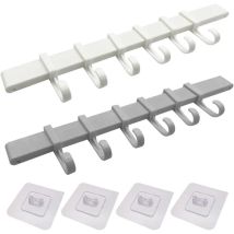Lot de 2 supports muraux pour ustensiles de cuisine, sans perçage, fixation murale, crochets adhésifs avec 6 crochets coulissants