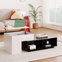 Lot de 2 Table Basse 115 cm, rectangulaire, avec plateau extensible, espace de rangement, 2 étagères, table de salon en bois - Blanc