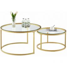Eggree - Tables Basses Gigognes Rondes Style Scandinave - Table de Salon - 80 x 45 cm et 60 x 35 cm - Plateau en Verre, Pieds en Métal Doré