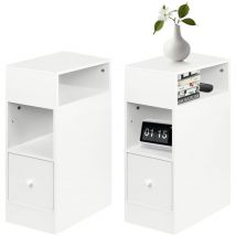Dazhom - Lot de 2 Table de Chevet blanc avec 1 tiroir pour Salon Chambre Bureau