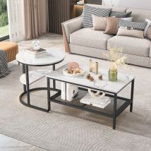 Blanketswarm - Lot de 2 tables basses carrée et ronde gigognes, Table gigogne moderne pour salon, Table basse avec pieds en métal, Table idéales pour