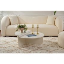 Hanah Home - Table Basse Gigogne Ronde Bois en Blanc, Deux Pièces, 90x30x60 cm et 85x35x30 cm, Design Polyvalent, Pour Salon ou Bureau