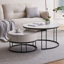 Hauss Spole - Lot de 2 tables basses en ardoise. table de salon. table d'appoint ronde. table de canapé avec des pieds Noirs