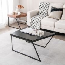Lot de 2 Tables Basses Gigognes avec Cadre Métal, Tables d'Appoint Style Industriel avec 8 Pieds Antidérapants Réglables Noir+Marron Maison Chic