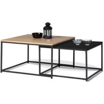 Lot de 2 tables basses gigognes boston 60/70 métal noir et bois design industriel