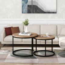 Table basse ronde, lot de 2, table basse de salon, table d'appoint ronde en boîte, 2 tables d'appoint rondes (chêne) - RWTable basse