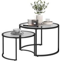 MH - Lot de 2 tables basses gigognes stefan verre et noir