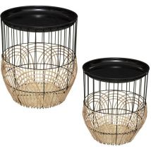 Lot de 2 tables à café métal rotin Nolan noir