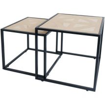 Lot de 2 tables d'appoint HHG 696, table basse table de salon, tressée aspect rotin