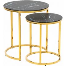 Toilinux - Lot de 2 Tables d'appoint ronde en Marbre et Métal