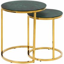 Toilinux - Lot de 2 Tables d'appoint ronde en Marbre et Métal