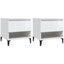 Lot de 2 tables d'appoint table de chevet avec tiroir et compartiment 50 x 46 x 50cm bois ingénierie blanc brilliant DEC032654