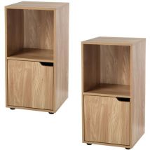 Tables de chevet 2 cases décor bois 1 porte - lot de 2 - Calicosy
