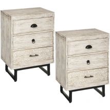 Lot de 2 Tables de chevet 3 tiroirs Ajay - Beige et noir
