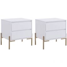 Lot de 2 tables de chevet avec 2 tiroirs - mdf et métal - Blanc laqué et doré - korasa de Pascal Morabito