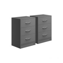 Le Poisson Qui Jardine - Lot de 2 Tables de chevet (de nuit) avec led gris 54 x 39 x 28cm 3 grands tiroirs