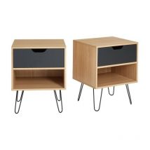 Lot de 2 tables de chevet duo noir et effet chêne 1 tiroir 40cm