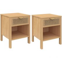 Lot de 2 tables de chevet edhen 1 tiroir avec niche cannage et bois