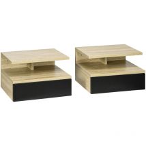 Lot de 2 tables de chevet murales quentin aspect bois et noir