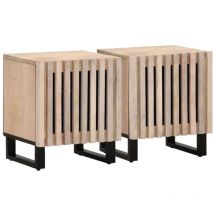 Lot de 2 Tables de chevet, Tables d'appoint, Tables de nuit 40x34x46 cm bois manguier massif blanchi FR219960 Maison Chic