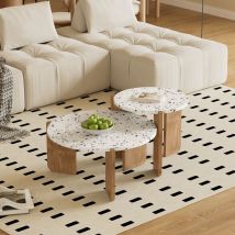 Modernluxe - Lot de 2 tables gigognes - en mdf - texture mouchetée - Naturel